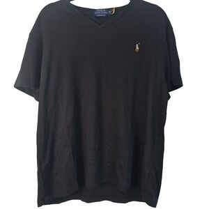 Polo Ralph Lauren Mens XXL Black Custom Slim Fit V-Neck T-Shirt Cotton Pony Logo